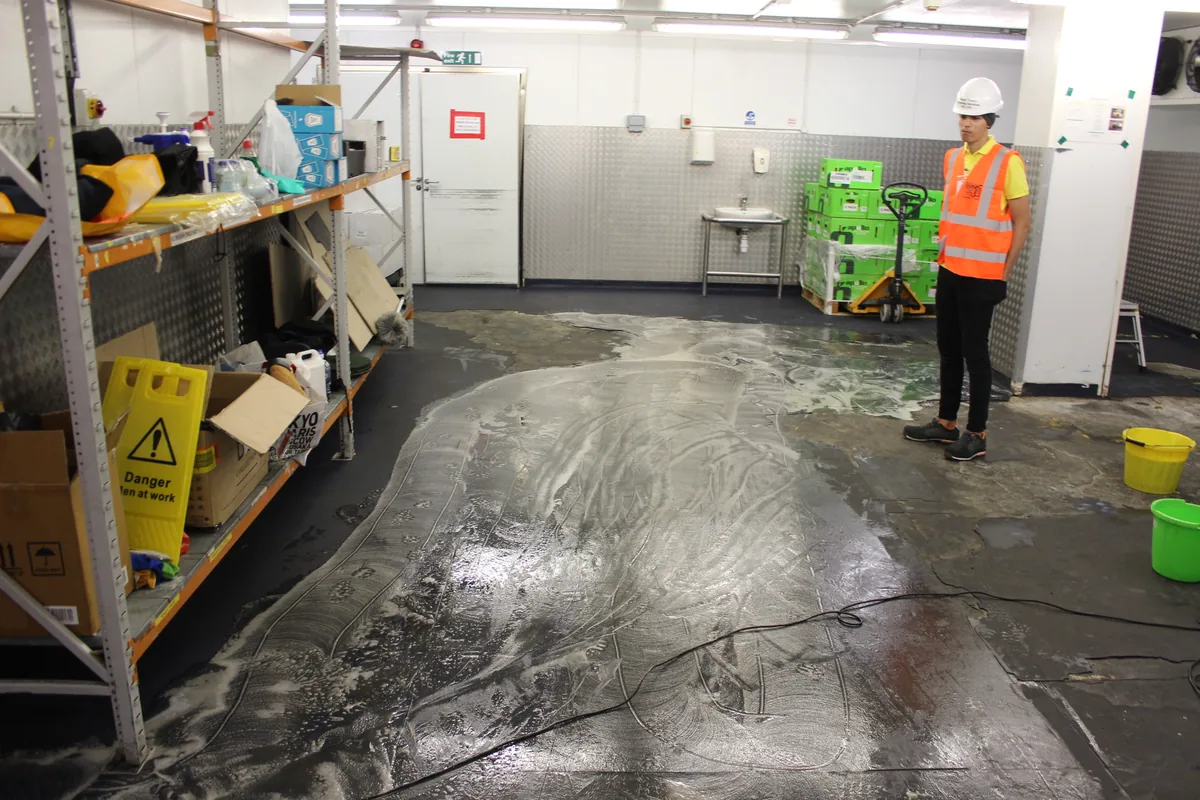 A large food store part way through its clean